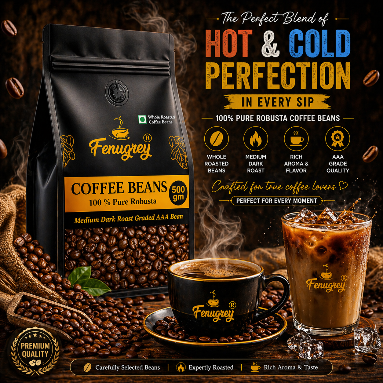 100% Robusta  AAA graded beans(500GM)