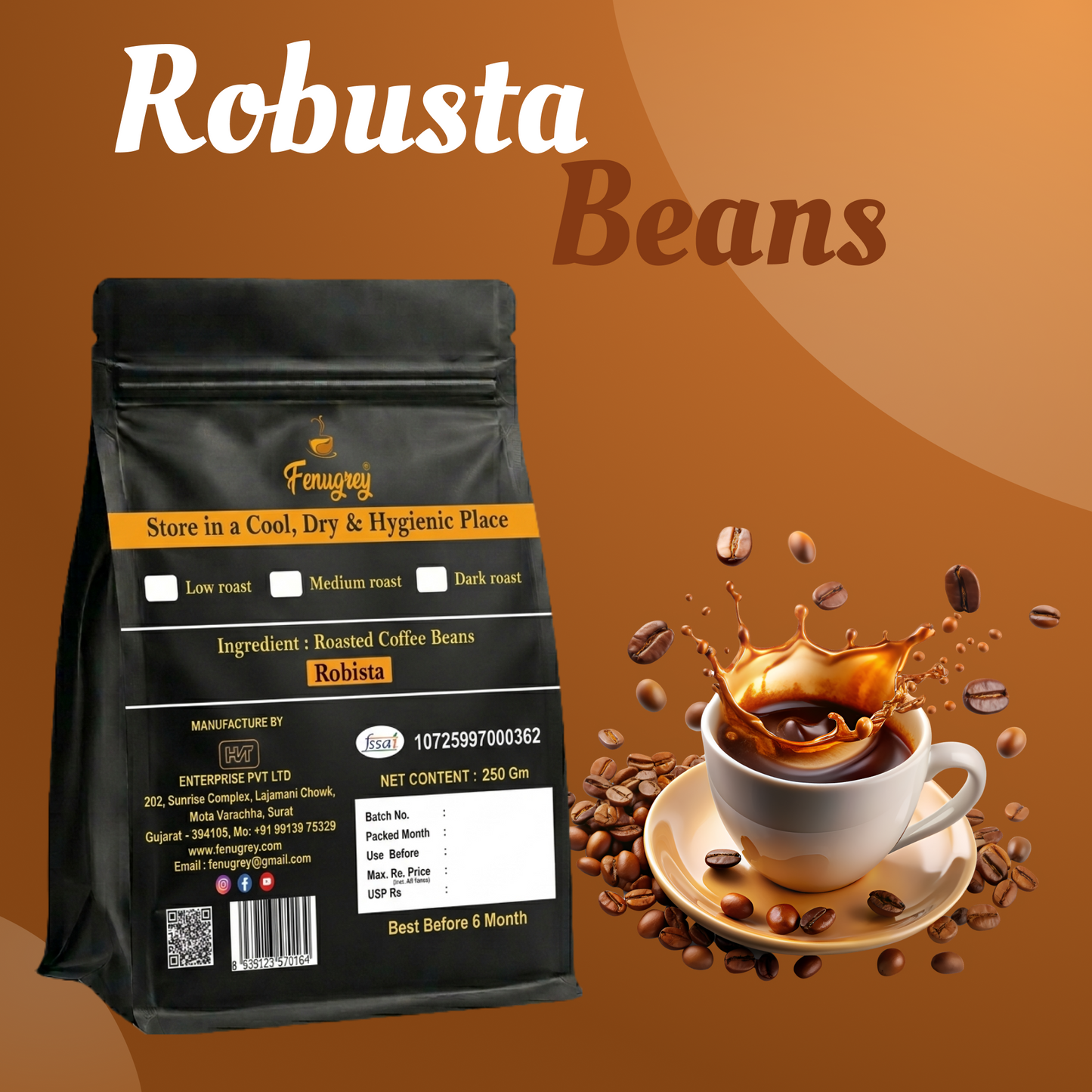 100% Robusta AAA graded  beans(250GM)